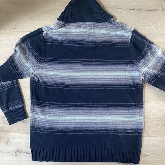 SUN + STONE
Men's Deacon Horizontal Striped Shawl Sweater XXL Basic Navy Nwot - Picture 6 of 7